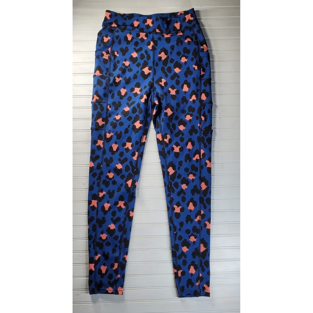 Women's Pop fit Leopard Print Blue Black‎ Pink Leggings Size Large Yoga Gym Wear